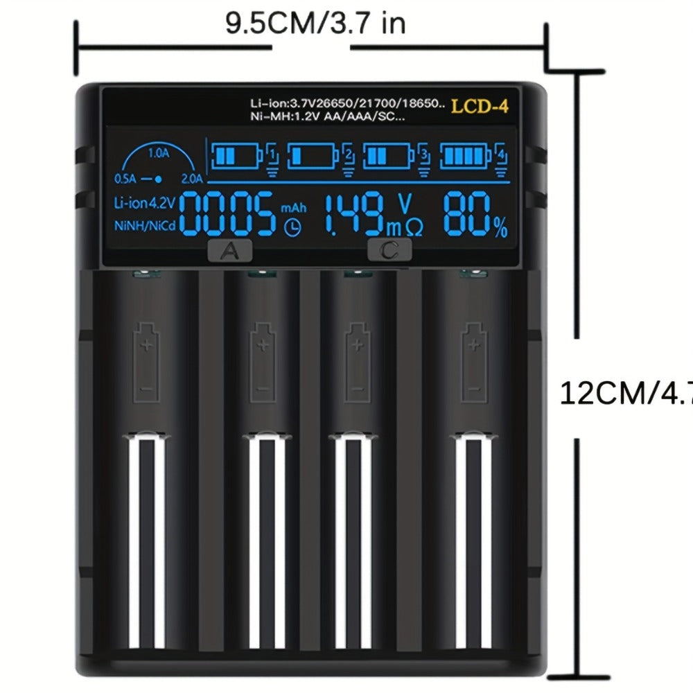 18650 Battery Charger with LCD Display, Universal Smart Charger for 3.7V & 1.2V Rechargeable Batteries – Compatible with 26650, 18650, 18490, 18350, 17670, 17500, 16340, 14500, RCR123A Sizes