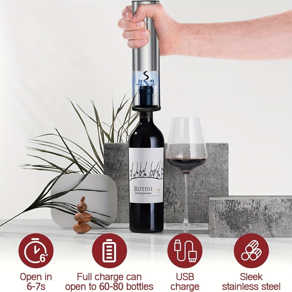 Electric Wine Opener Set – Rechargeable Automatic Corkscrew with Wine Aerator Dispenser, Vacuum Stopper & Foil Cutter for Any Occasion Gift