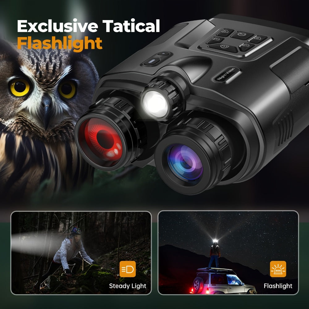 Night Vision Binoculars 4K Digital Infrared, 8x Digital Zoom 5x Optical Zoom, 5000mAh Battery, 3-inch HD Display, 64GB Card, Tactical Flashlight, for Hunting Wildlife Surveillance Outdoor
