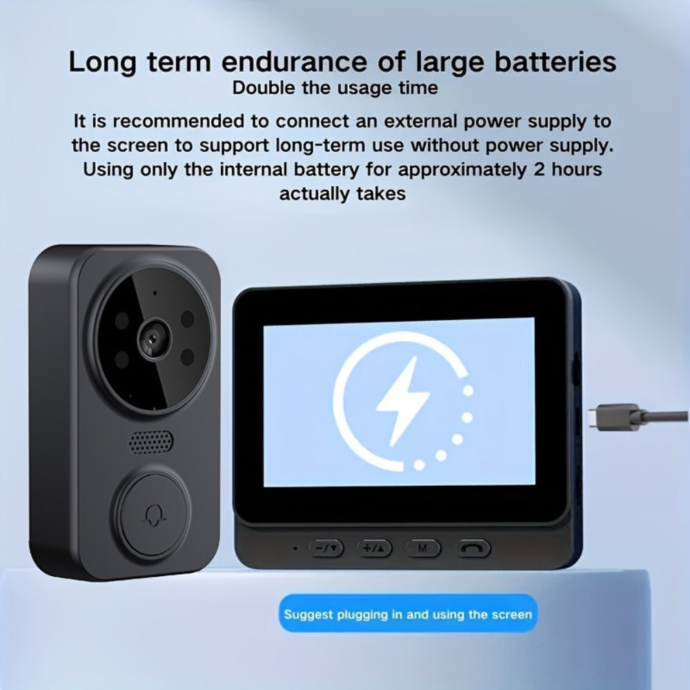No WiFi Video Doorbell with 4.3" Indoor Monitor 1080P FHD – 120° Wide Angle, 850nm Night Vision, Two-Way Video Intercom, 2-Month Battery, SD Card Storage up to 256GB, One-Key Setup, Black