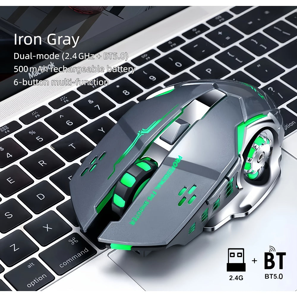 Ergonomic Silent Wireless Mouse T-WOLF Rechargeable Dual-Mode BT5.0 & 2.4G – Full-Size RGB Comfort Mouse for Work Study Gaming, Aesthetic Desk Setup, Back to School Gift for PC Laptop Mac