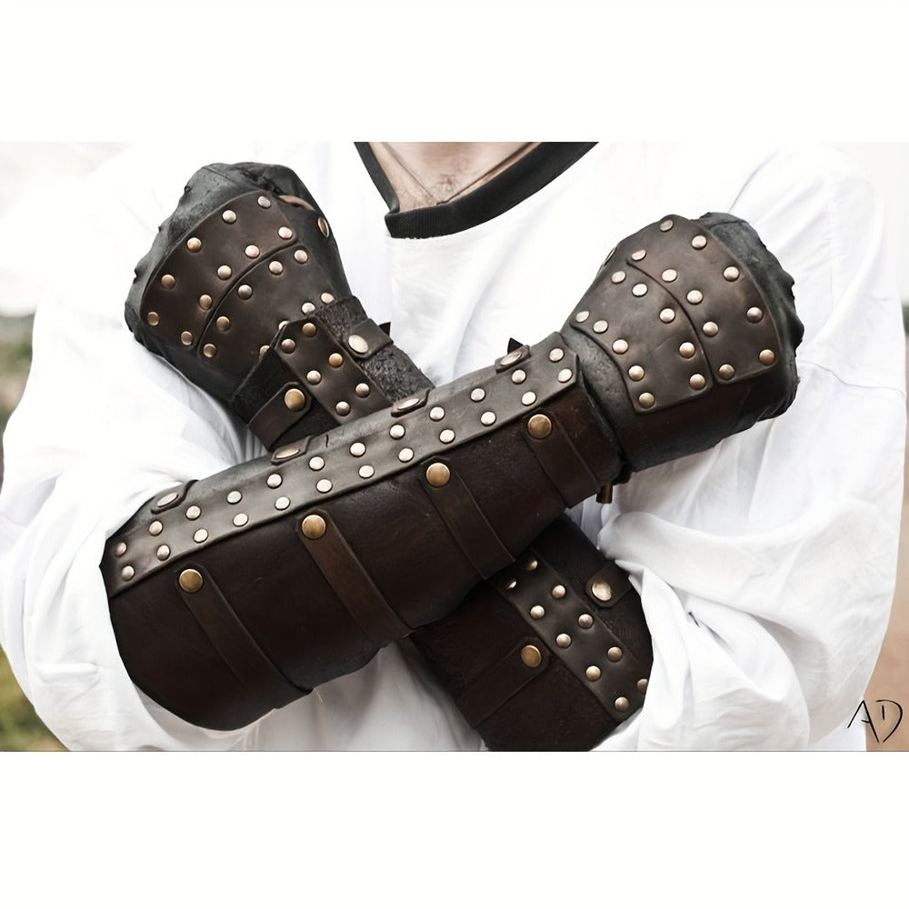 Medieval Rivet Wrist Guard Leather Bracer – Viking Renaissance Retro Arm Guard with Riveted Detail for Men, Halloween Cosplay, LARP, Renaissance Fair, Father's Day & Christmas Gift