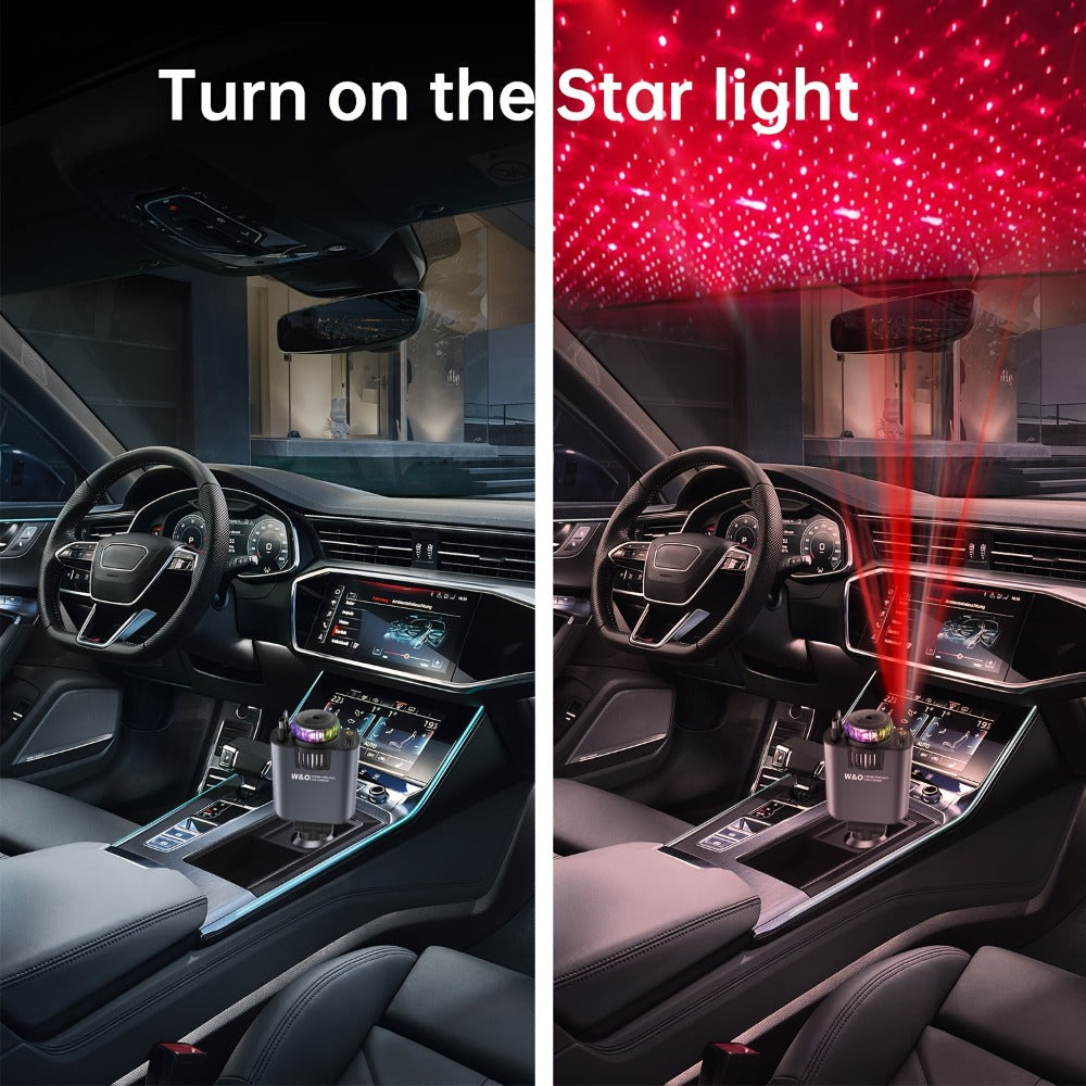 Car Charger with Perfume 3-in-1 Fast Charging AromaRelax Starlight Projector Retractable Cable USB-C & Lightning for iPhone 16 15 14 13 12, Samsung Galaxy Android – Blue Red, Flower Heart Shangri-la Cologne Styles