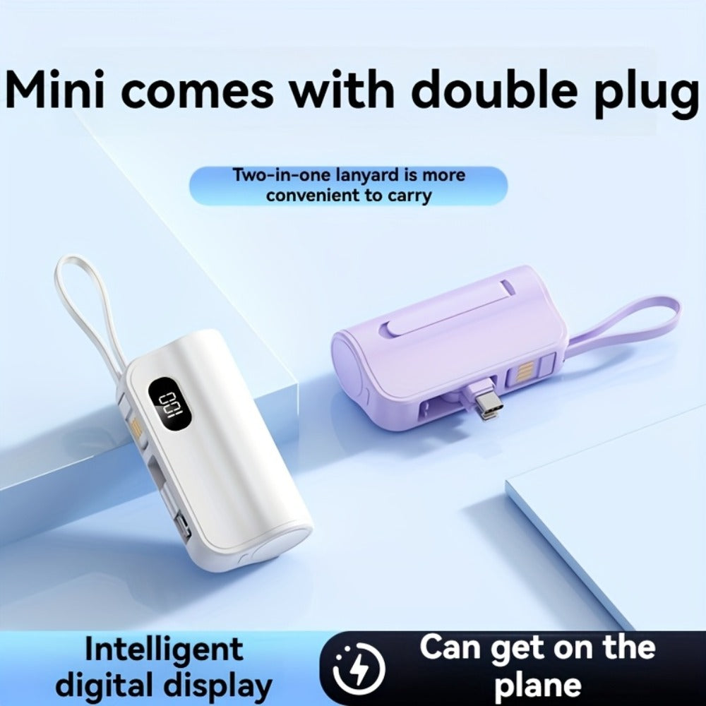 6000mAh 3-in-1 Mini Power Bank with Built-In USB-C & Lightning Cables, 22.5W Fast Charging Portable Charger LCD Display & Phone Stand, Compatible with iPhone Android USB-C Devices – Light Pink Black 2026