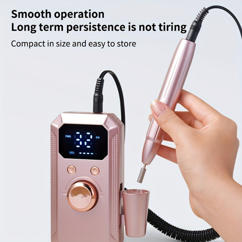 Cordless Electric Nail Drill Machine Rechargeable Professional E-File 11 Bits 20 Sanding Discs High Speed Acrylic Gel Natural Nails Polishing Portable Home Salon Black Pink White Grey Rose Gold