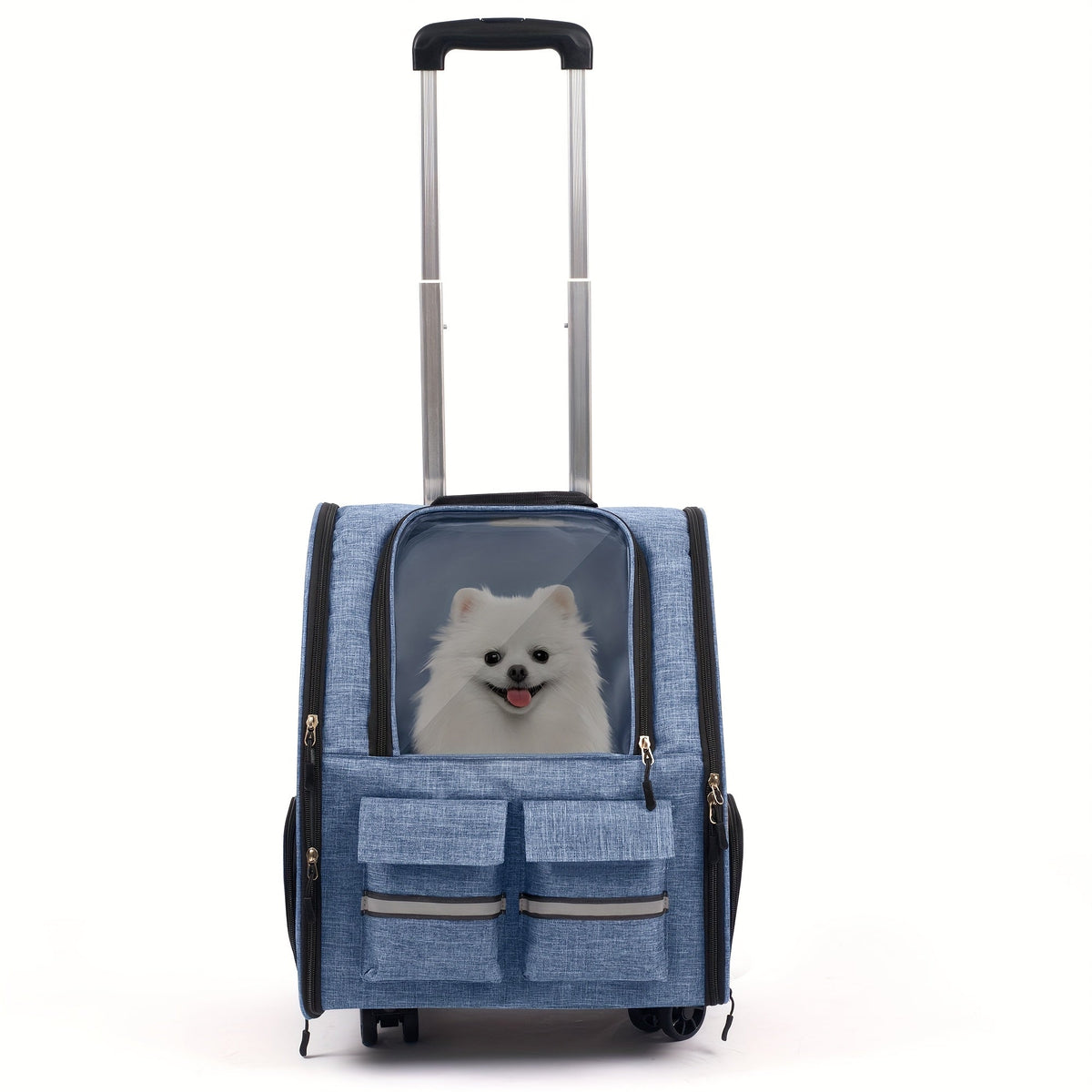 Rolling Pet Carrier with Wheels | 2-in-1 Trolley Cat Carrier Bag, Airline Approved, Telescopic Handle, Detachable Soft-Sided Travel Bag with Shoulder Strap, Zipper Closure & Safety Leash for Cats Dogs