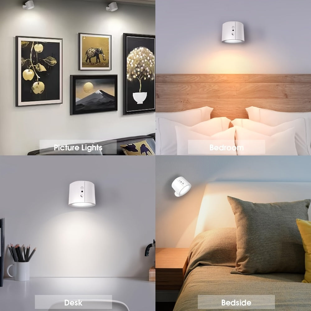 Rechargeable Wall Sconce LED Reading Light - GVTCO Magnetic 360° Rotation Wall Lamp with Remote Control, 3 Color Temperatures, Dimmable, 1200mAh Battery, USB-C Charging for Bedroom, Bedside & Hallway