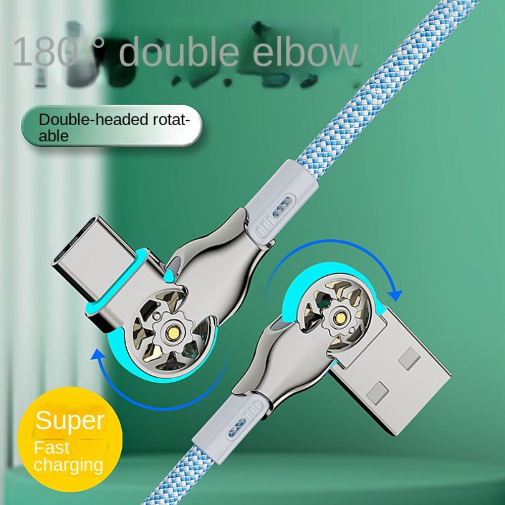 90 Degree USB-C Cable 65W Fast Charging with LED Light 6.56ft – Left Right Angle Double Elbow Type-C Data Cable for Samsung Galaxy S24 S23 Xiaomi Huawei Android Gaming Car Desk Setup