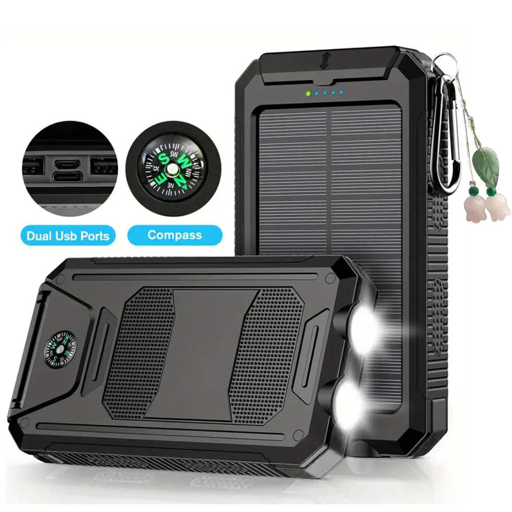 Solar Power Bank 50000mAh with Dual LED Flashlight SOS Mode & Compass – Portable Solar Charger Dual USB for Camping Hiking Travel Emergency Outdoor Survival for iPhone Samsung Android All Cell Phones