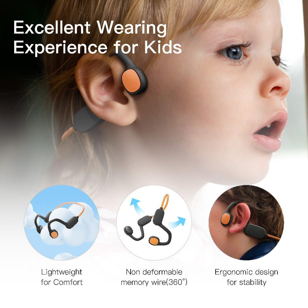 Kids Open Ear Headphones Air Conduction Wireless Bluetooth Headset Mic 20H Playtime Safe Hearing Protection Stereo Sound School Sports Outdoor Children Earphones Orange Red Green