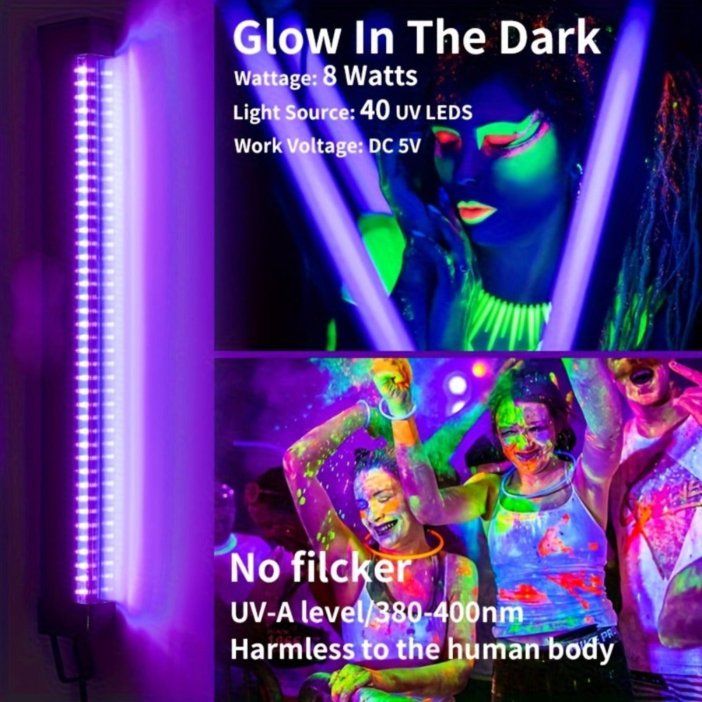 UV Black Light Strip USB LED – 32cm / 12.6ft Portable Magnetic Black Light Tube for Halloween Party, Fluorescent Tapestry, Body Paint, Posters, Christmas & Cabinet Lighting (3-Pack / 4-Pack)