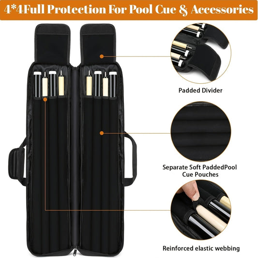 Pool Cue Case 4x4 in Black with Hidden Backpack Strap and Front Pockets