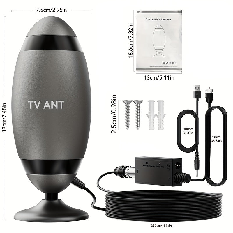 Metal Long Range TV Antenna 200KM - 4K HD USB Interface, One-Touch Long Distance Mode, Indoor Home Car RV, Works with Smart TV & Old TVs, Complete Accessories Included 2026