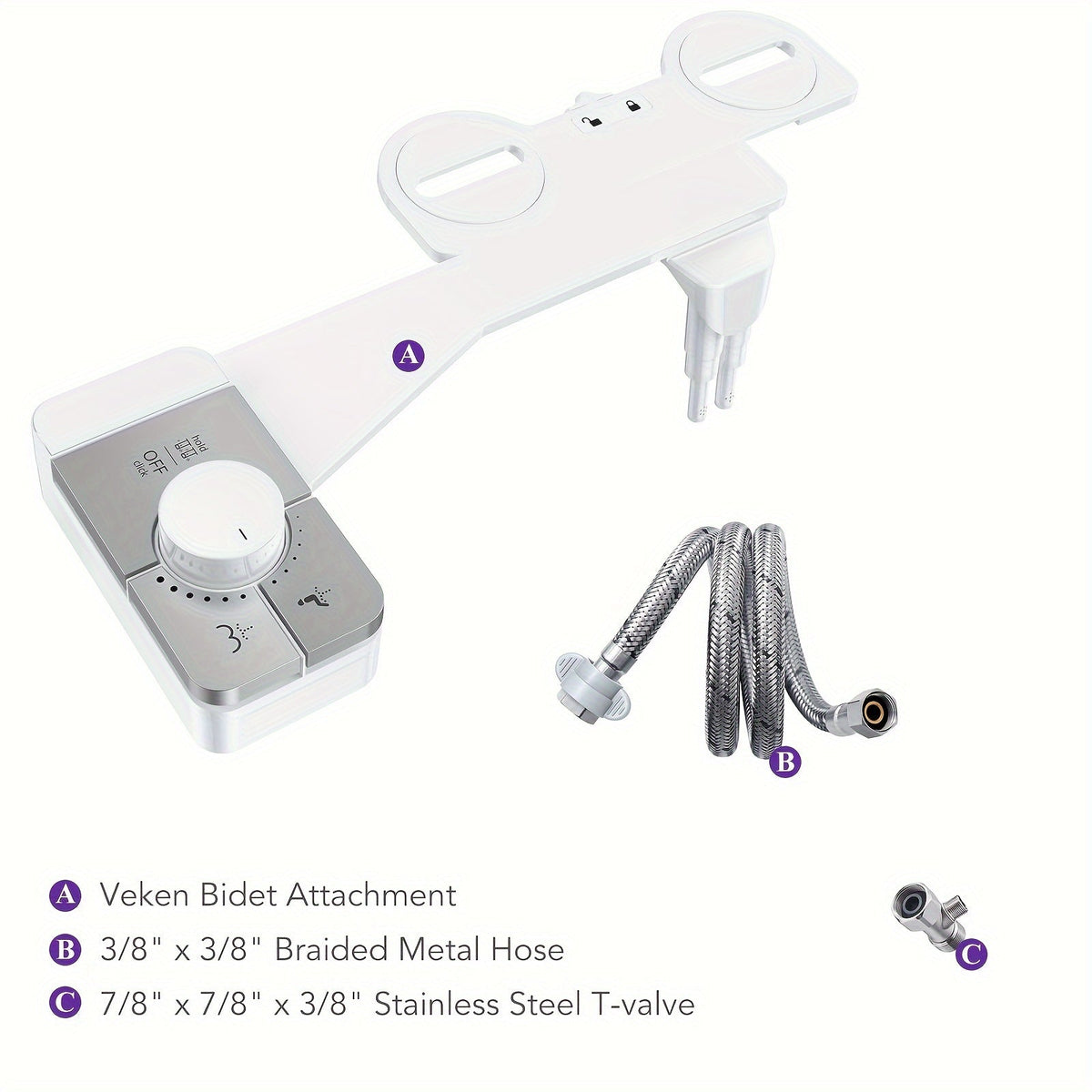 Bidet Attachment for Toilet - Dual Retractable Nozzle Non-Electric Self-Cleaning Fresh Water Bidet Sprayer, Adjustable Water Pressure, Fits Most Toilets, Brass T-Adapter & Metal Hose Included, Easy Install