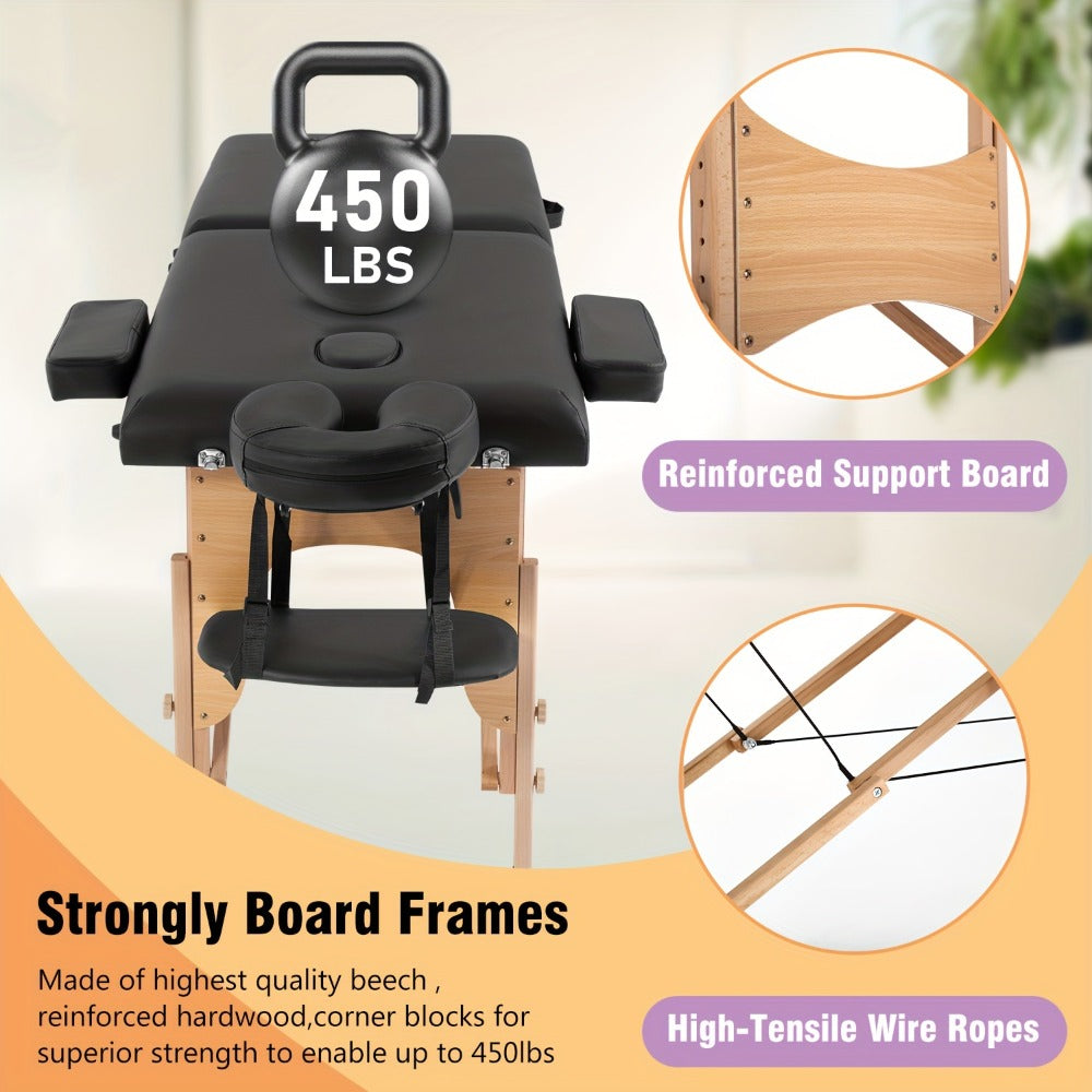 2-Fold Portable Massage Table with Face Cradle & Carrying Bag — Adjustable Height PU Leather Lash Bed for Spa, Tattoo, Esthetician & Home Use, 6 Colors, 2 Sizes