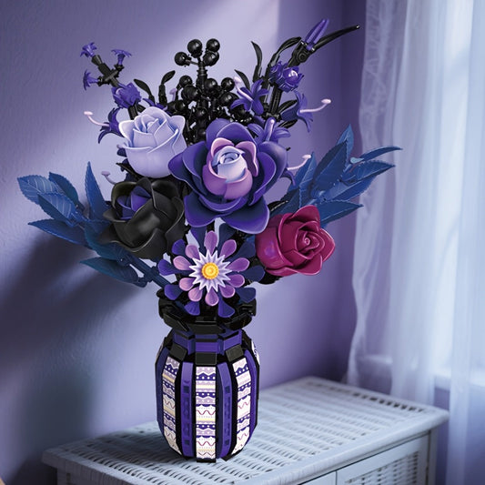 Gothic Flower Bouquet Building Block Set, 1,218-Piece DIY Vase Kit