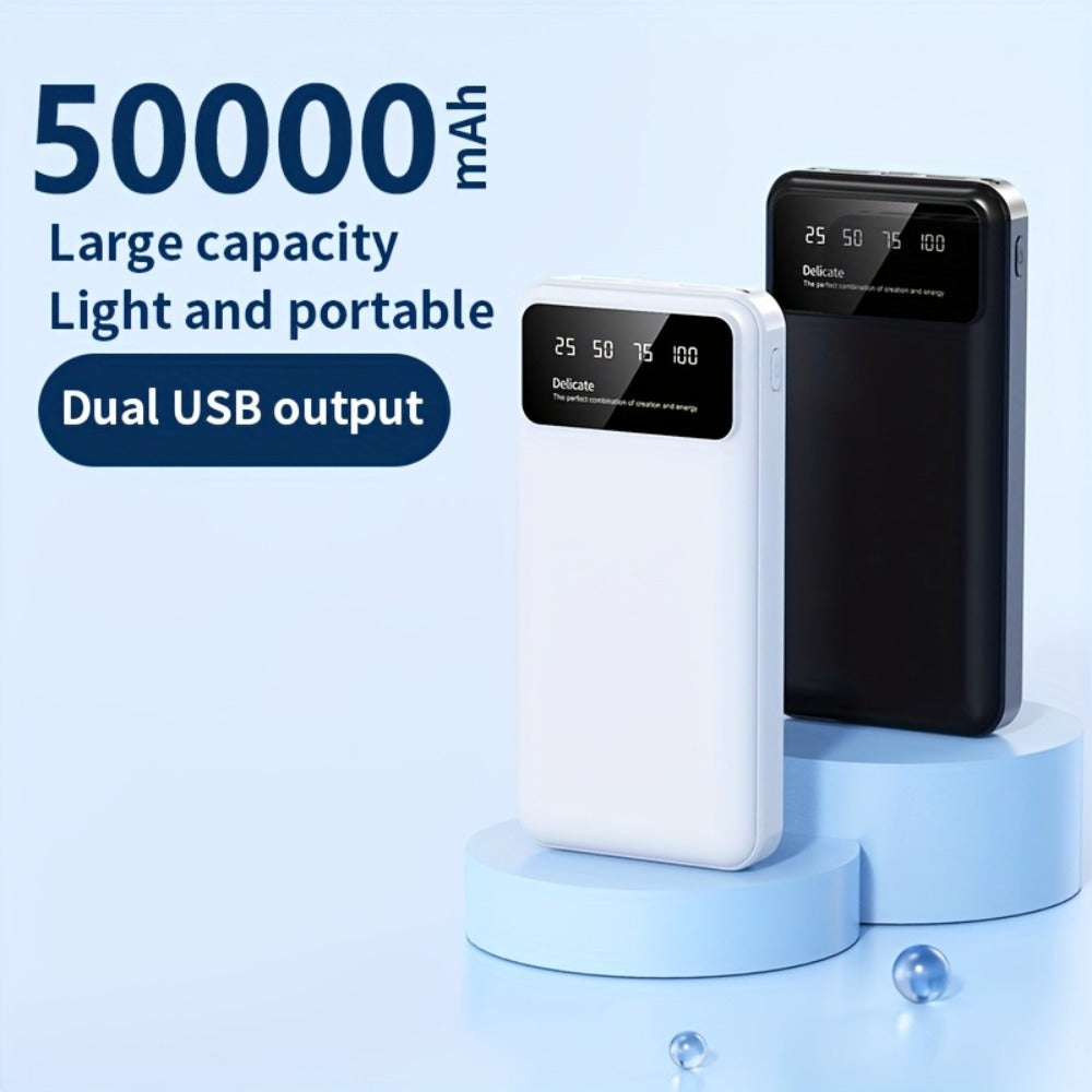 50000mAh Power Bank Outdoor Emergency Charger with LED Display Flashlight Dual USB Backup Battery Pack for iPhone Android Samsung – Portable Solar Travel Charger