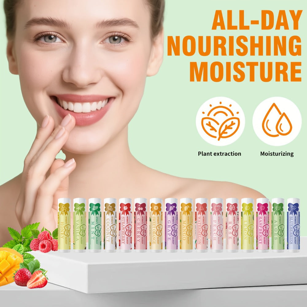 Flavored Lip Balm Set 16 Pack – Assorted Scented Moisturizing Lip Balms for Long-Lasting Hydration & Natural Shine | Bulk Lip Care Kit for Dry Lips | Gift Set for Women, Girls & Teens, All Skin Types