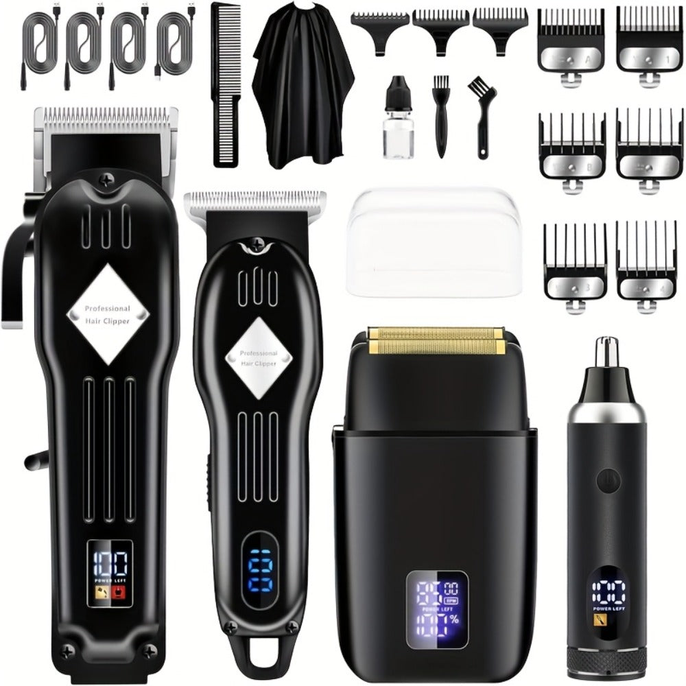 Foil Shaver Grooming Kit for Men 3-in-1 – Hair Clipper Detail Trimmer Adjustable Blades USB Rechargeable LCD Display Complete Barbershop Accessories Set Holiday Gift for Him