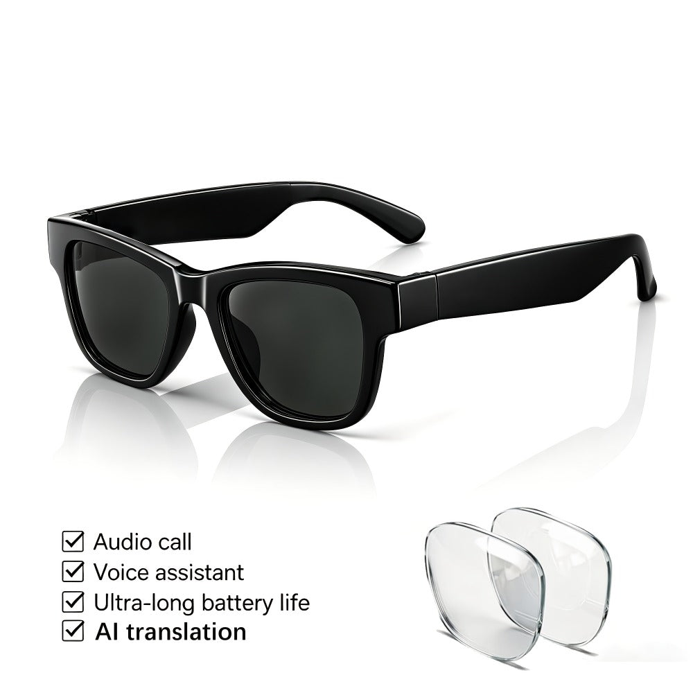 AI Smart Glasses with GPT Voice Assistant & Real-Time Translation 160+ Languages – Photochromic Lenses, Anti-Blue Light, Built-in Speaker & Mic, Unisex Wearable Tech Eyewear