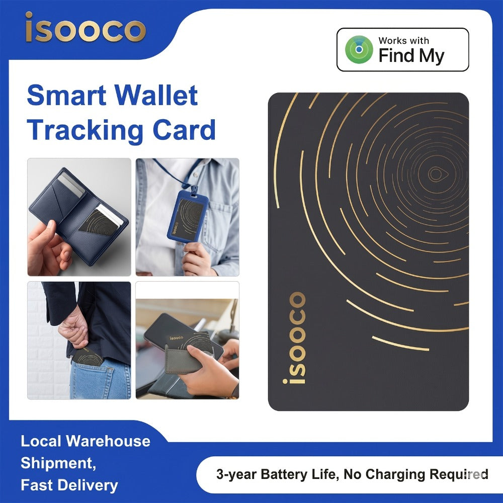 Ultra-Thin Find My Wallet Tracker Card for iPhone – iOS-Only Item Locator with 3-Year Battery, Global Tracking for Wallet Purse Luggage School Bag Work Badge, 1-Pack or 2-Pack