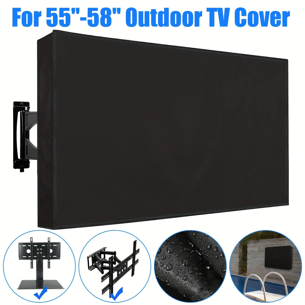 Outdoor TV Cover 55-58 Inch – Weatherproof Waterproof Dustproof Television Protective Cover for Patio, Flat Screen & Wall Mount TVs, Soft Polyester