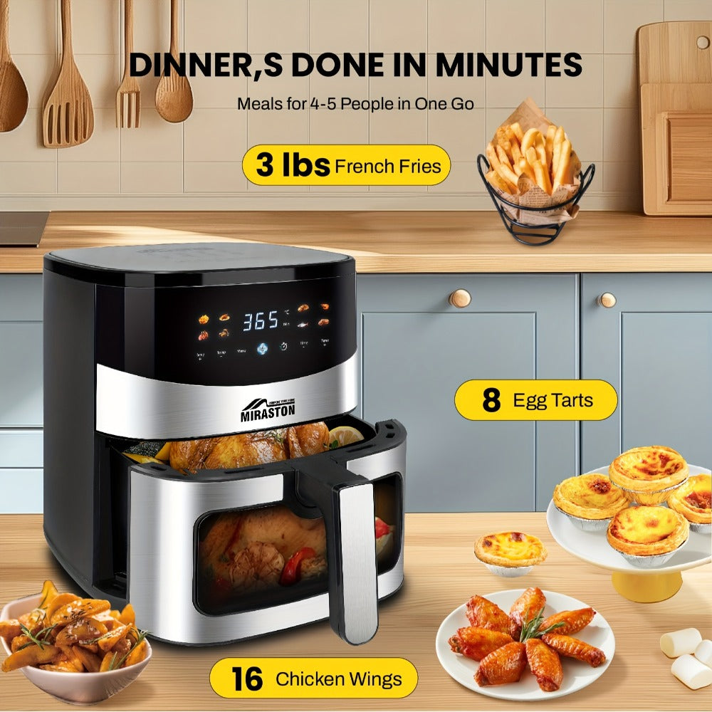 Air Fryer Smart Touch Screen – 2.8QT & 6.5QT with Color Icons, Viewable Window, 8 Preset Recipes & Manual Adjustments, Dishwasher-Safe Basket for Family Meals & Party Cooking