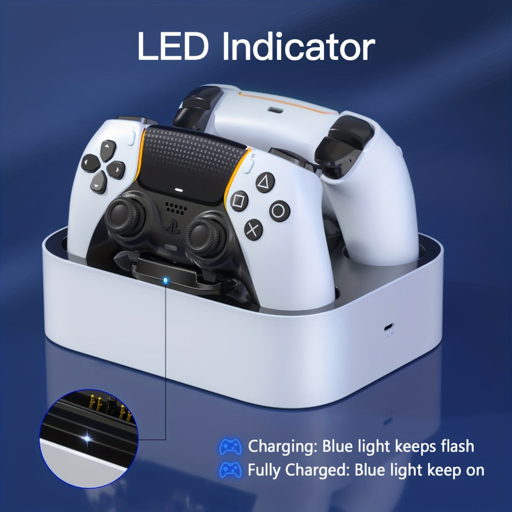 Safe Charging PS5 Controller Charging Station with Smart Chip – Dual Fast Charging Dock for DualSense & DualSense Edge, 2.5Hr Full Charge, Blue LED Indicator, Non-Slip Pad, Cable Included