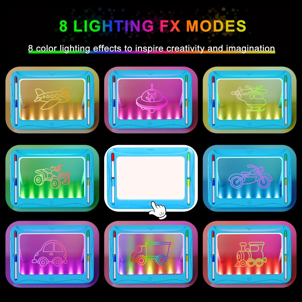 LED Light Up Drawing Board for Kids with 9 Double-Sided Tracing Cards & 6 Markers – Travel Doodle Board, 6 Colors