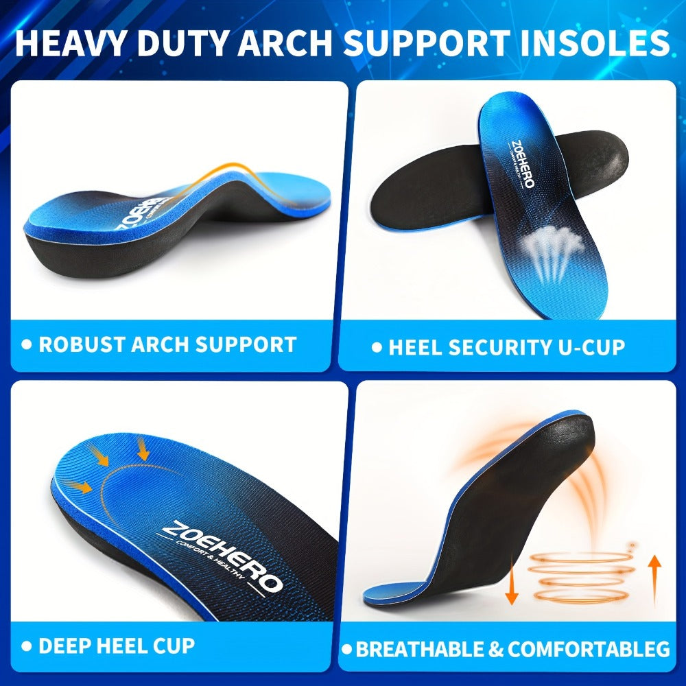 Heavy Duty Arch Support Insoles – High-Density PU Foam, Deep Heel Cup, Shock Absorbing for Work Boots, Hiking, Sports & Standing All Day | Men & Women