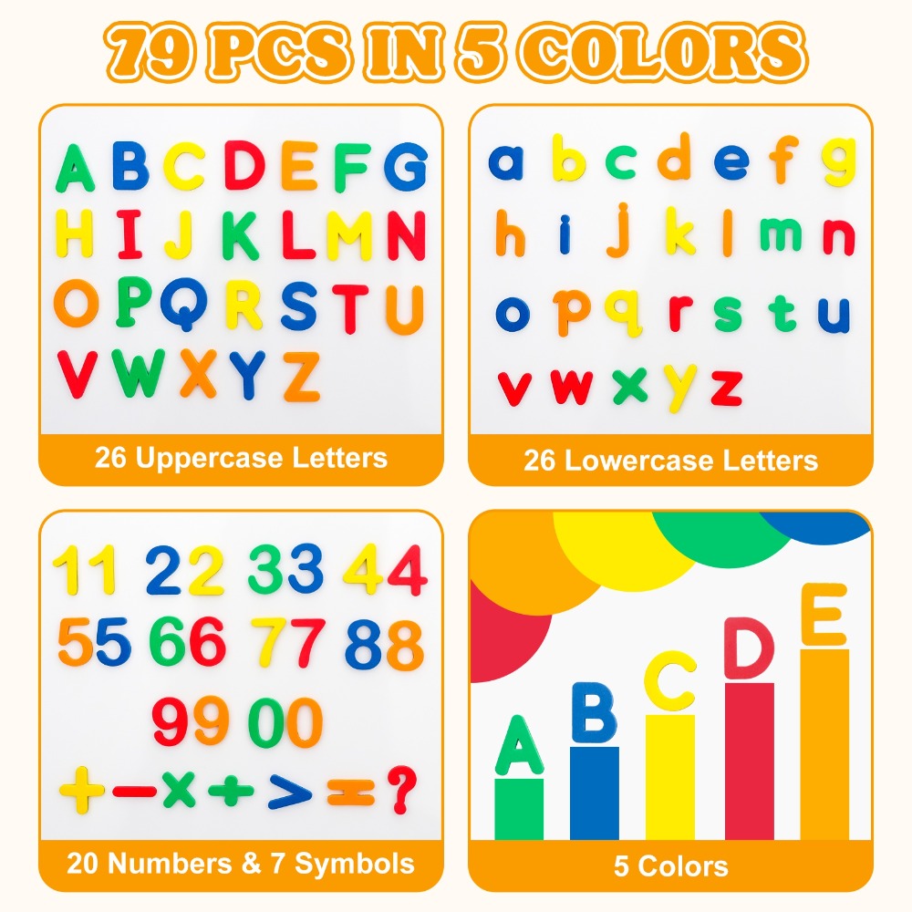 Magnetic Letters and Numbers for Kids 79-Piece Colorful Alphabet Fridge Magnets – Educational Spelling Counting Learning Toy for Toddlers Boys Girls Ages 3+, Preschool Kindergarten Classroom Home Gift
