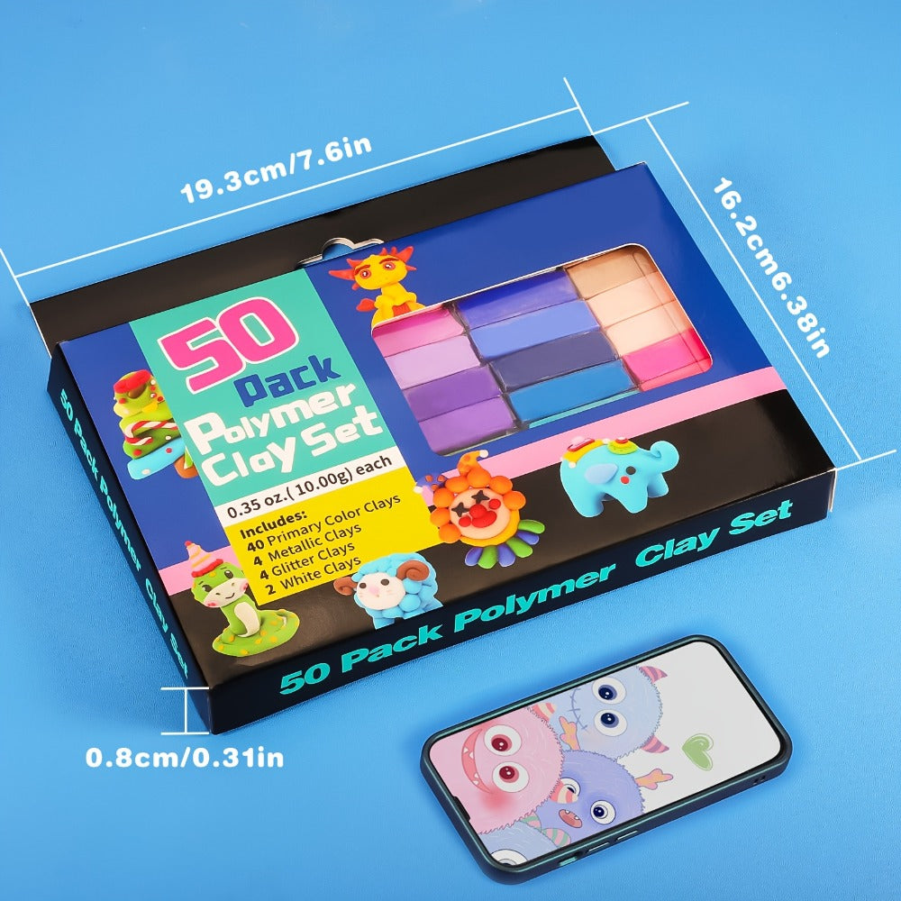 Oven-Bake Polymer Clay Kit in 50- or 100-Piece Options for Craft Projects
