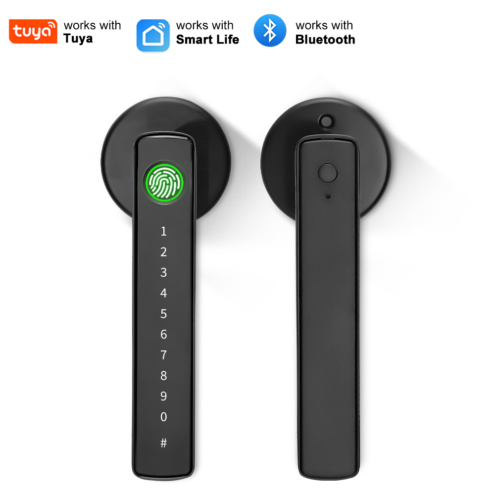 Aluminum Alloy Smart Door Handle Lock 4-in-1 with Fingerprint, Password, App & Key, Left & Right Hand Compatible, Heavy-Duty Keyless Entry Electronic Handle for Apartment Hotel Bedroom Interior Door
