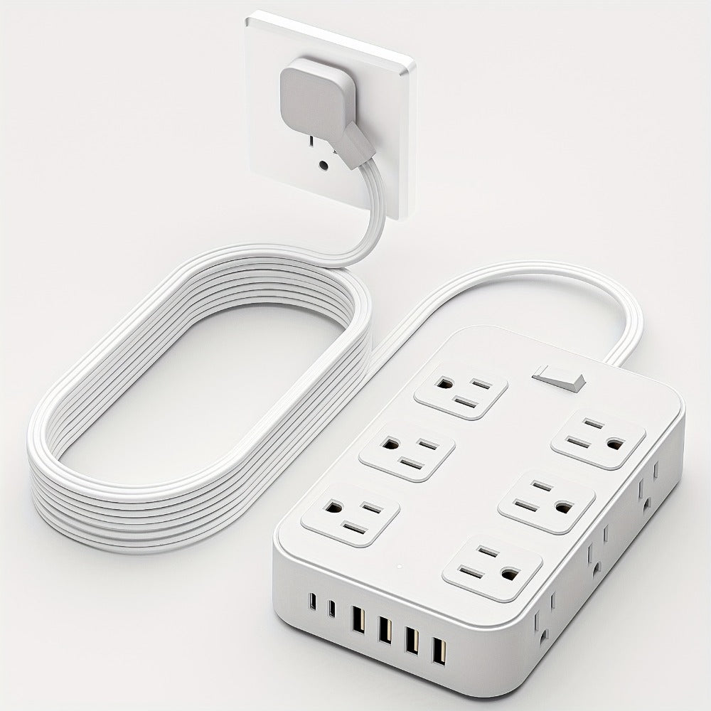 12-Outlet Surge Protector Power Strip with One-Touch Master Switch 18-in-1 with 12 Spacious AC Outlets 4 USB-A 2 USB-C Ports Safe Portable Charging Station for Home Dorm Office Travel – Black & White