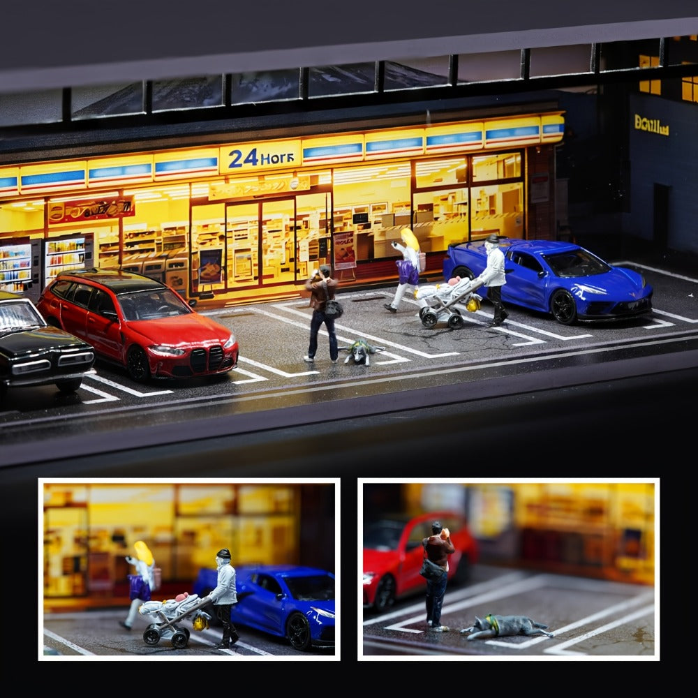 LED Light-Up 1:64 Scale Garage Diorama Display Case | 6-Car Capacity, Clear Acrylic Dust-Proof, Expandable Showcase for Diecast Collectors