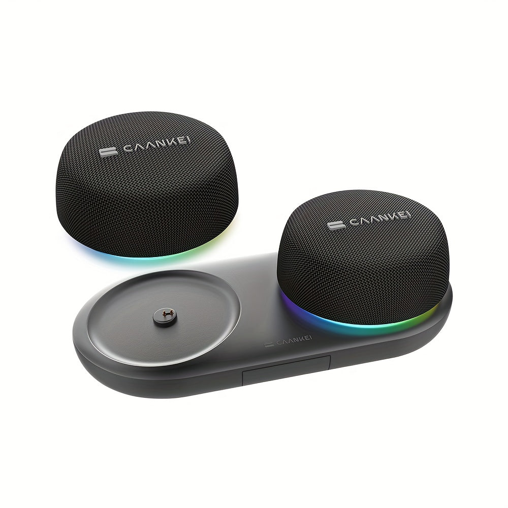 Portable Dual Speaker with Charging Base, 60-Hour Super Long Battery Life, Strong Bass Stereo Surround Sound, Compact Wireless Speaker for Computer Laptop Mobile Phone Desktop Home Office