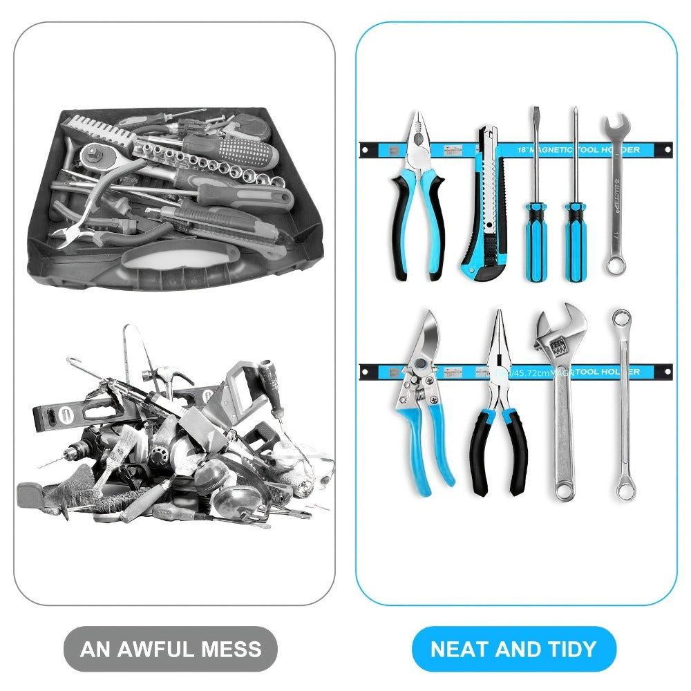 Magnetic Tool Bar Wall Mount Tool Holder 12/18 Inch – Heavy Duty Iron Magnetic Knife Strip & Tool Rack for Kitchen, Workshop & Garage | Wall Mounted Tool Organizer for Knives, Chisels & Hardware Tools