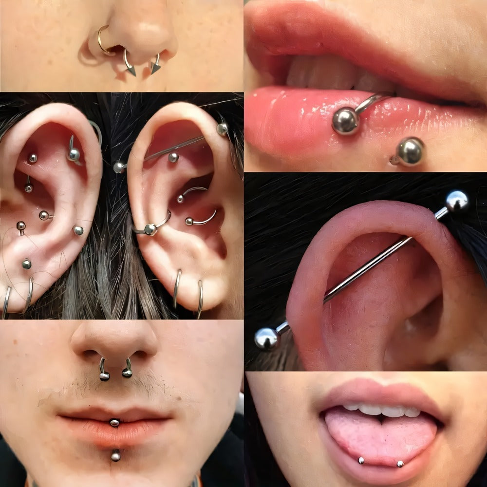 Piercing Kit Stainless Steel Random Set – Nose Bone Ear Tragus Lip Belly Button Eyebrow Piercing Needle Tools with Stainless Steel Jewelry, Trendy Body Piercing Accessories for Men and Women