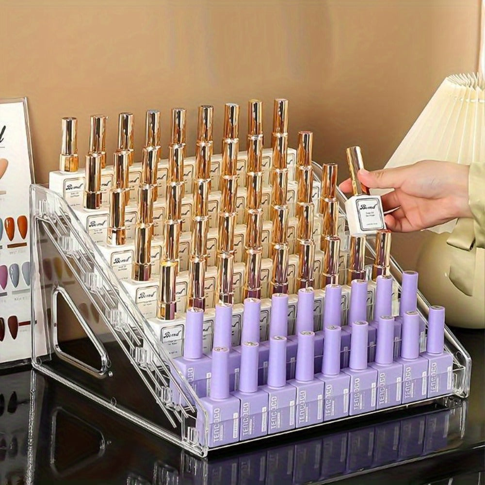Nail Polish Organizer Acrylic Display Stand 4 Tier Clear Transparent Rack Gel Polish Holder Countertop Storage Shelf for Nail Studio Salon Home Vanity No Assembly Needed Formaldehyde-Free