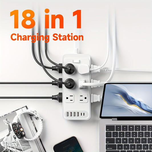 Surge Protector Power Strip with 12 AC Outlets, 6 USB Ports & Switch, 5ft or 10ft
