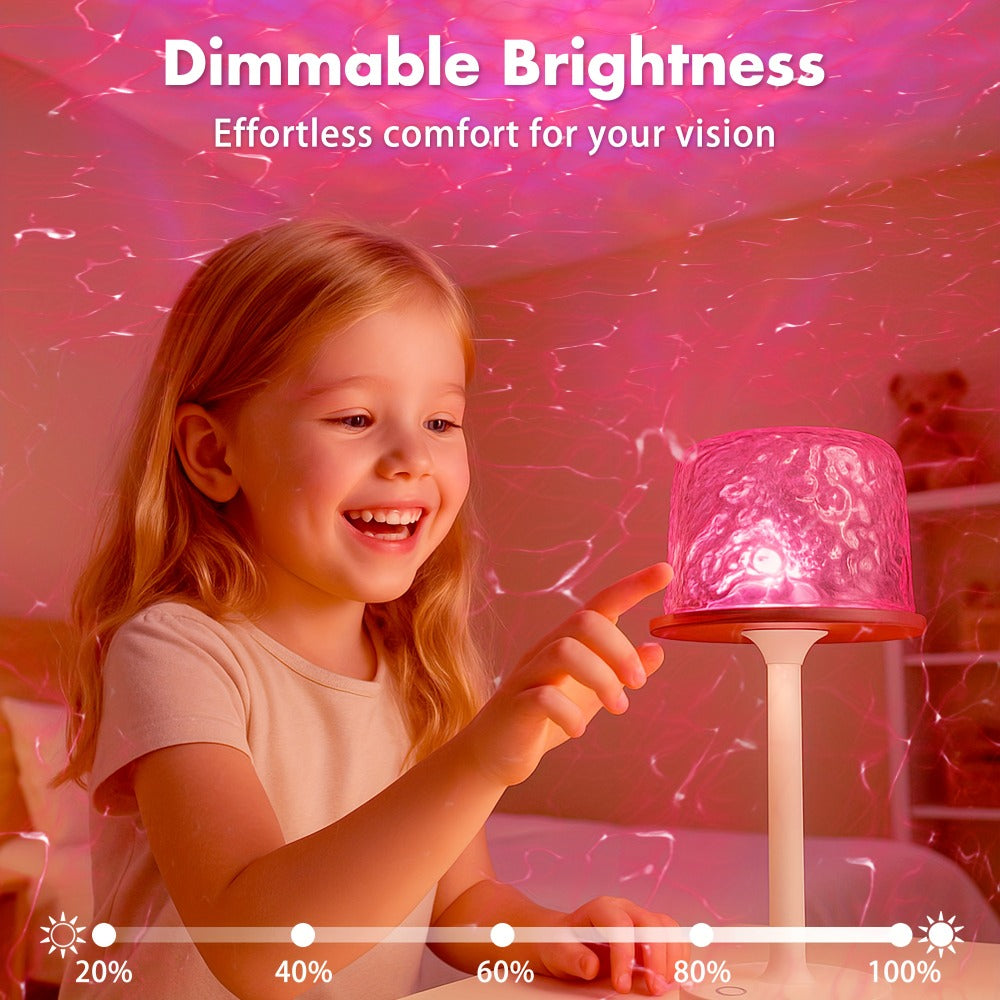 Ocean Wave LED Projector Lamp – 16 Color Rechargeable Cordless Night Light with Remote, Water Ripple Atmosphere Lamp for Bathroom Bedroom, Portable Table Lamp, RGB & Wood Base Options
