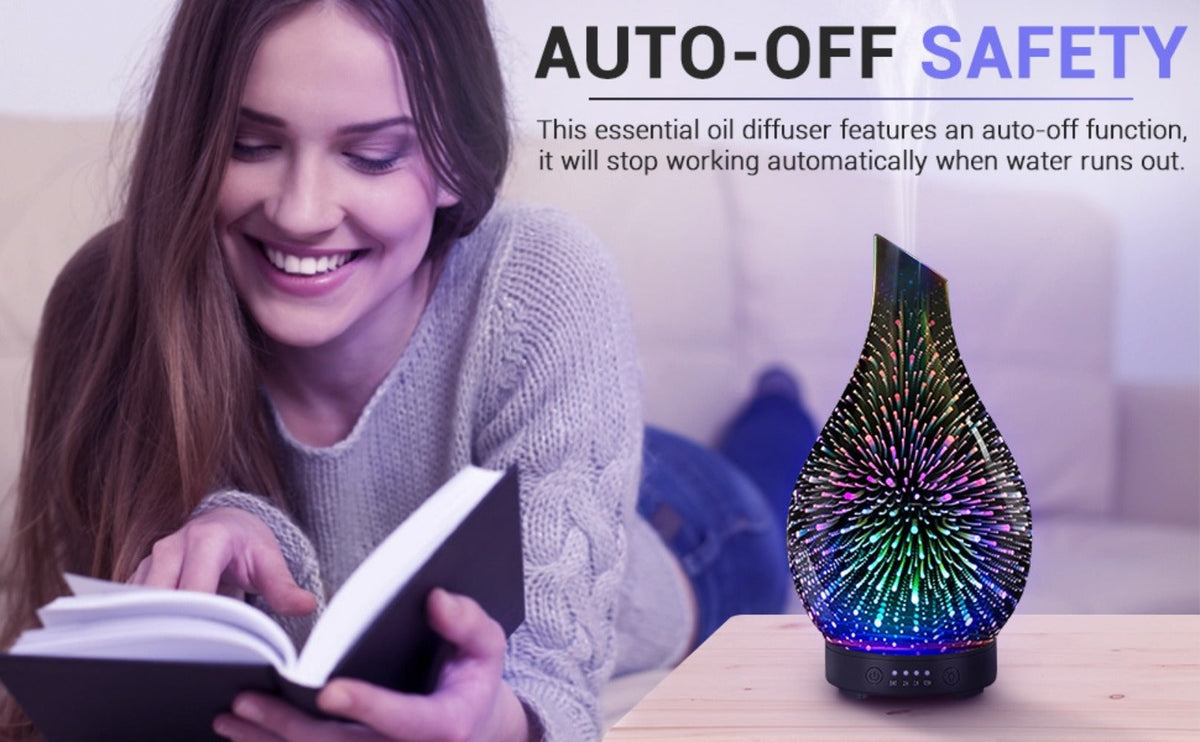 Essential Oil Diffuser Glass Ultrasonic Cool Mist Aromatherapy Diffuser – 4.06 oz Quiet Waterless Auto Shut-Off, 4 Timer Settings, 7 Color Night Light, Home Office Bedroom Use (Silver)