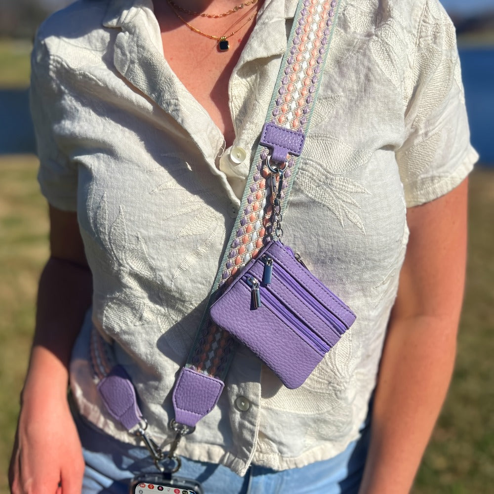 Crossbody Phone Strap Wallet Pouch with Beaded Charm Detachable Wrist Lanyard Card Holder Hands-Free Shoulder Strap for Women Girls iPhone Samsung – Green Purple Brown Pink 5 Colors