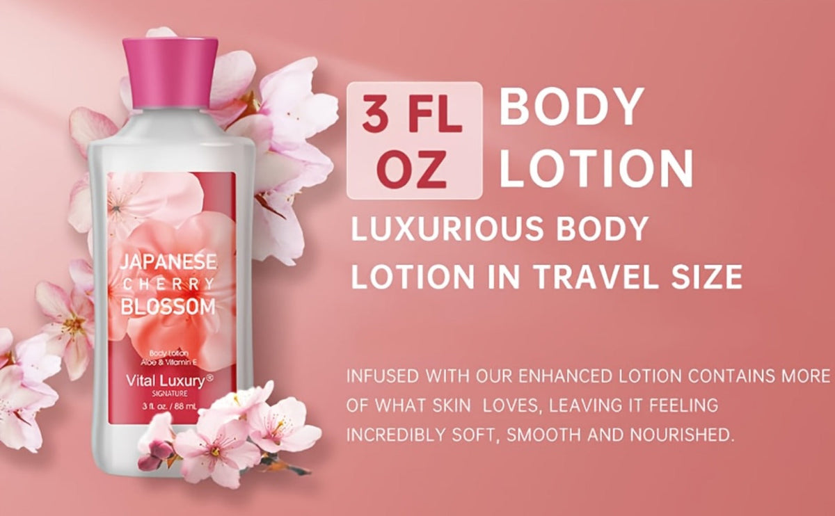 Bath Body Care Gift Set Shower Gel Body Lotion Body Mist Aloe Vera Vitamin E Glycerin Deep Moisturizing Fragrance Set for Women Cherry Blossom Lavender Vanilla Coconut All Skin Types