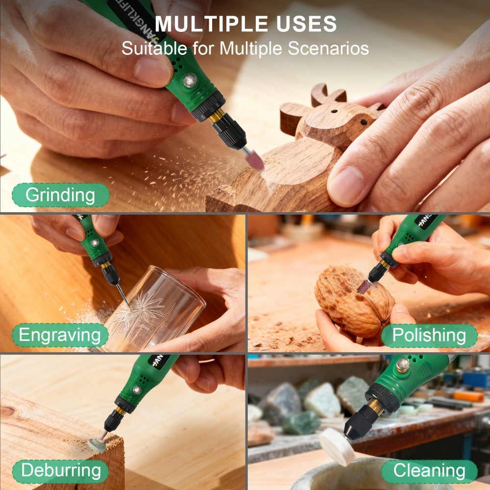 Mini Cordless Rotary Tool Kit - USB Rechargeable Li-Ion Battery, 3-Speed 5000-15000RPM, Multi-Purpose Power Tool with Accessories for Grinding, Sanding, Carving, Polishing & DIY Creations (Black/Green/Red)