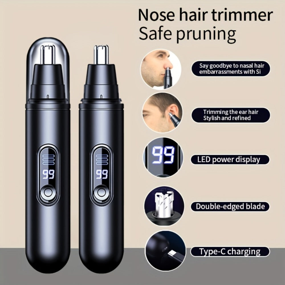 Electric Nose Trimmer with LED Display – USB Rechargeable Painless Facial Hair Removal Device for Men & Women, Nose Ear & Eyebrow Trimmer, Upgraded Grooming Tool, Ideal Gift