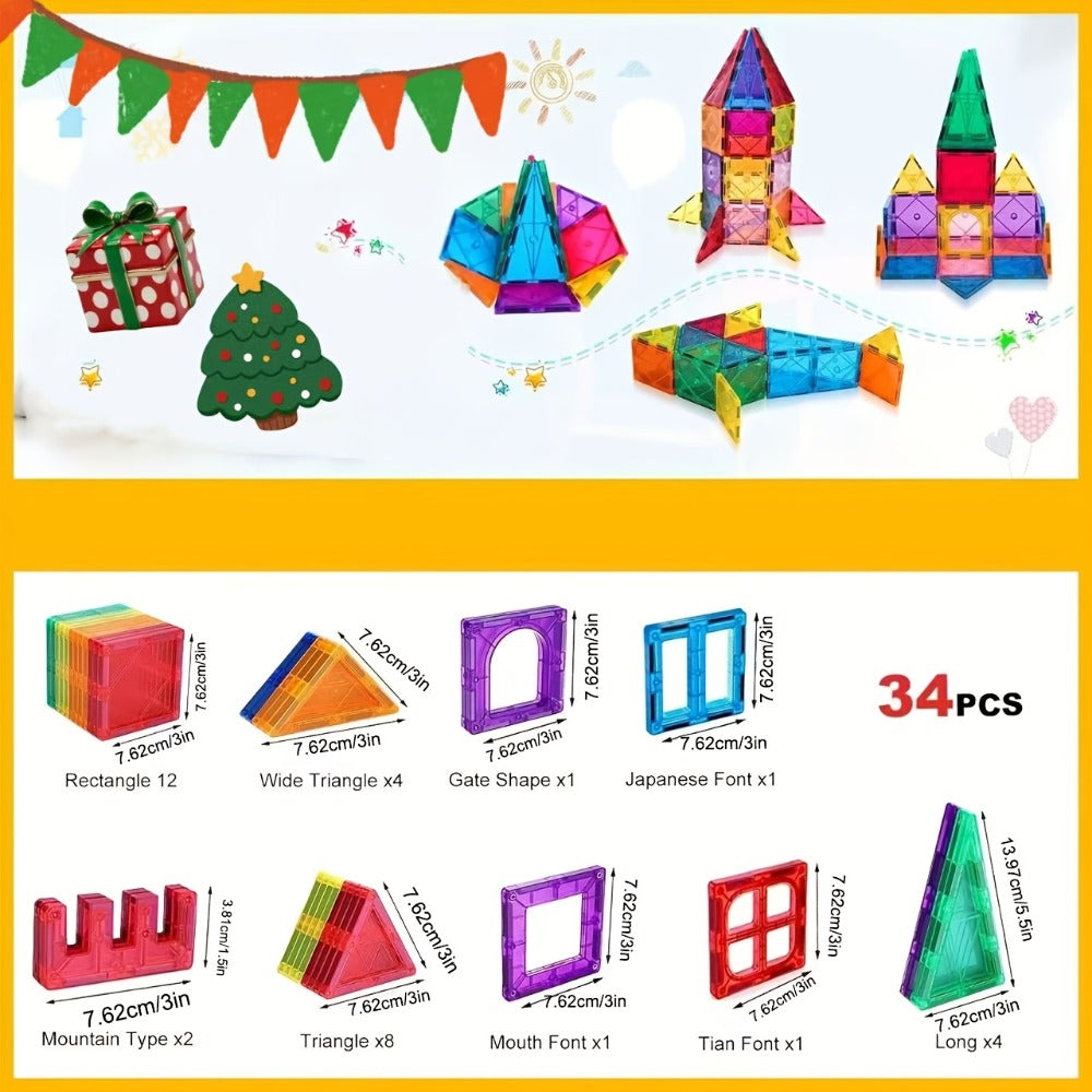 34-Piece Magnetic Tile Starter Building Set