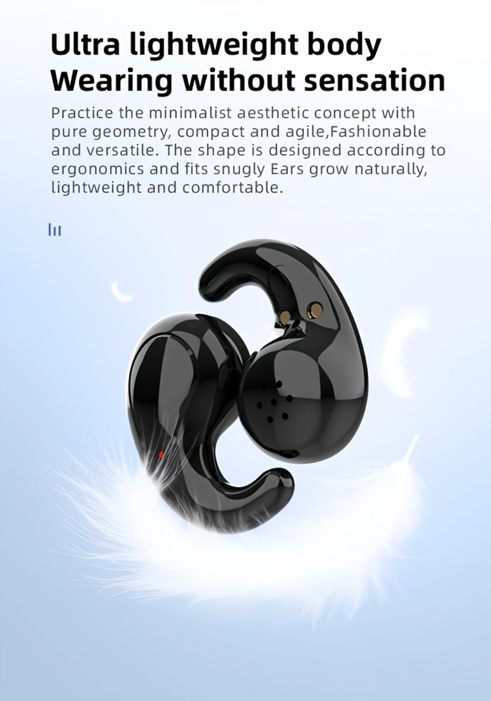 Semi-In-Ear Wireless Headphones 360-Degree Stereo Surround Sound, Black Tech Design High-Fidelity Audio, Rechargeable Lithium-Polymer Battery Type-C Charging, Long Battery Life Earphones for Music Work Travel Daily Use