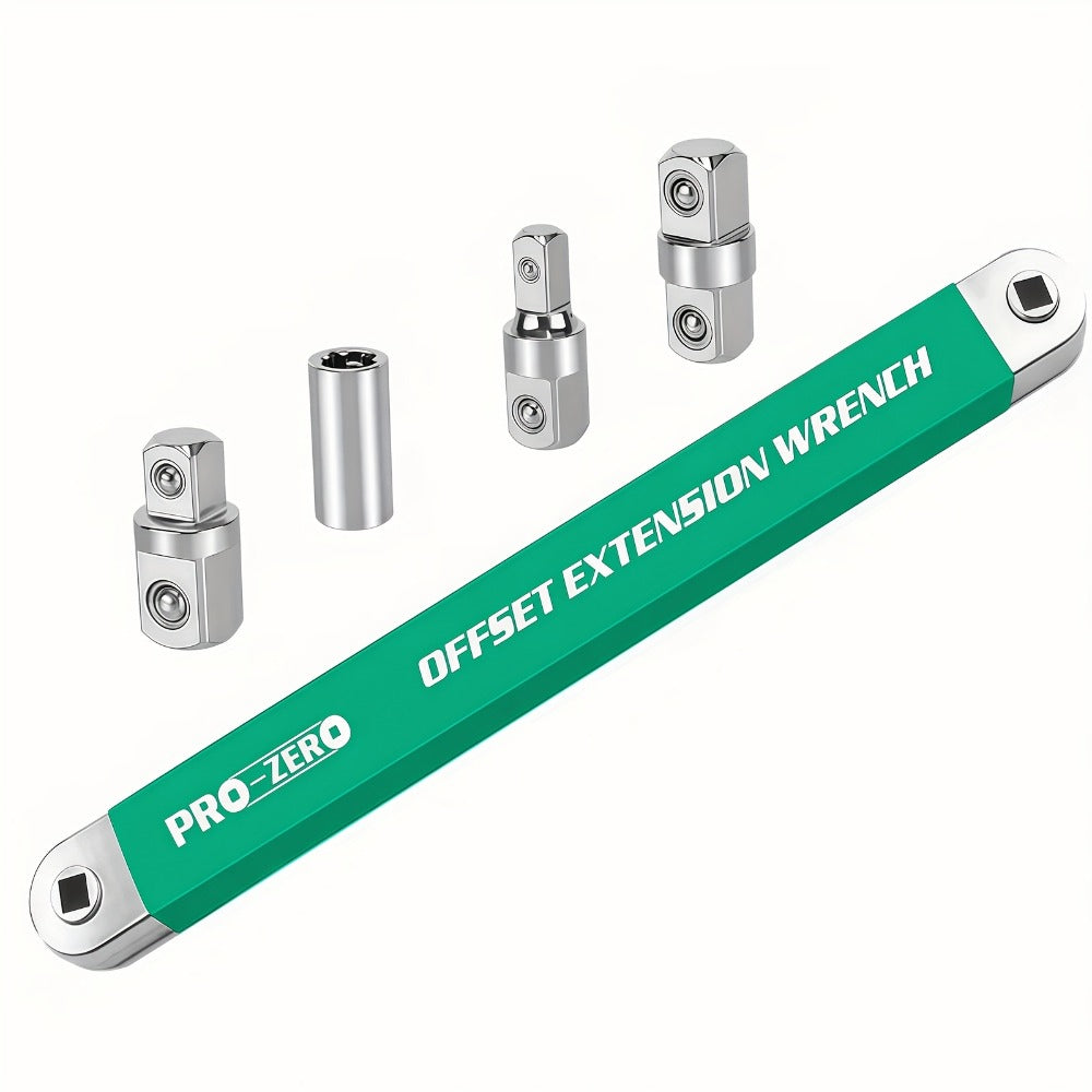 Ratchet Wrench 2-in-1 Offset Extension with 1/4" 3/8" 1/2" Square Head Adapters, 180-Degree Rotation High Torque Non-Slip Handle, Universal Flex Head Ratchet for Narrow Spaces & Auto Repair