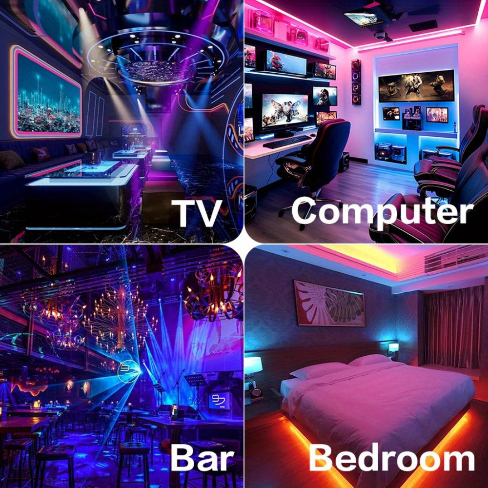 IR Remote LED Strip Lights with Music Sync & DIY Mode - RGB Color Changing Gradient Breathing Flashing USB Powered 25FT 50FT 60FT 65FT 100FT for Bedroom Gaming Room Party Holiday Decoration
